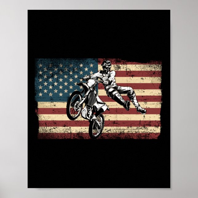Poster Dirt Bike Motocross American Flag Dirt Bike (Devant)