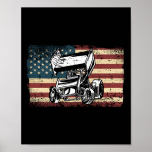 Poster Dirt Track Racing Usa Drapeau Sprint Voiture Vinta