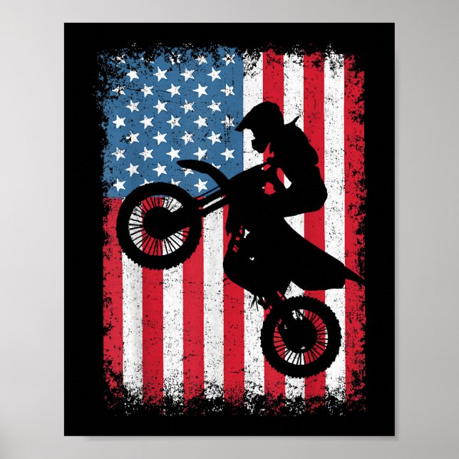 Poster Dirt Vélo Drapeau Américain Motocross Vélo Hommes  (Devant)
