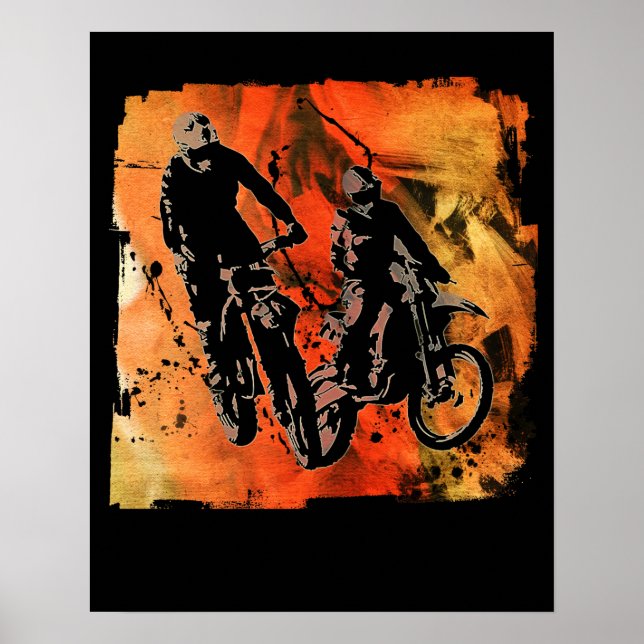 Poster Dirtbiker Duo Red and Orange Grunge (Devant)
