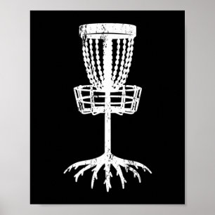 Poster Disc golf cible arbre racine panier forestier fore