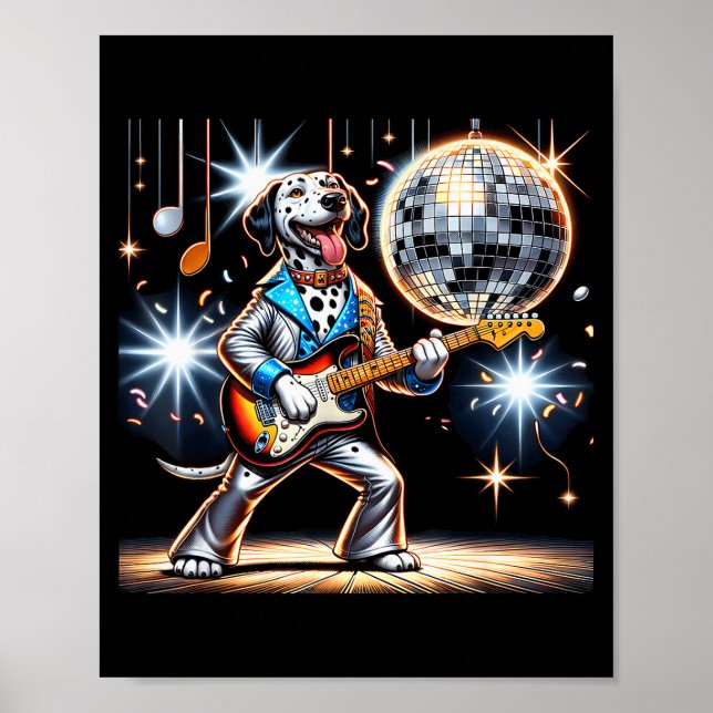 Poster Disco Ball Guitar Dalmatian Dog Men Women Kids  (Devant)