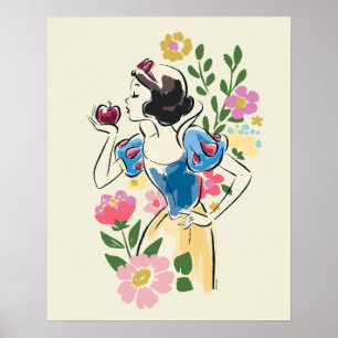 Poster Disney   Belle neige blanche florale graphique