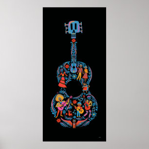 Poster Disney Pixar Coco Guitare de caractères colorés