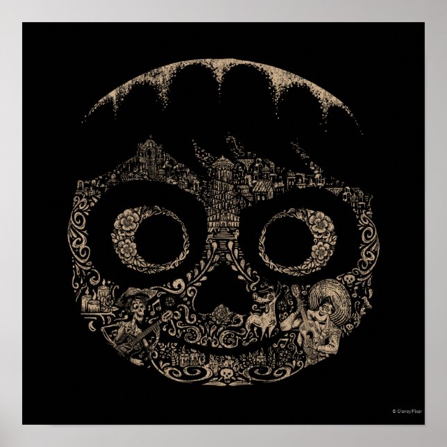 Poster Disney Pixar Coco | Miguel | Graphique de crâne or (Devant)
