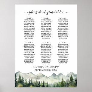 Poster Disposition de mariage 6 tables Montagnes et Pins