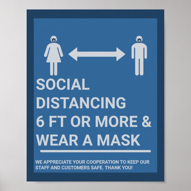 Poster Distance Sociale 6Ft Apart Covid19 Sécurité Profes (Devant)