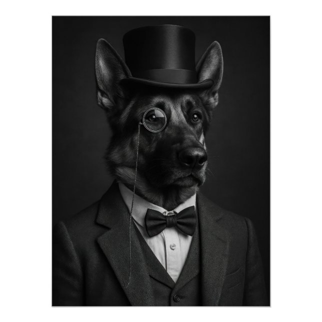 Poster Distinguished German Shepherd with Top Hat (Devant)