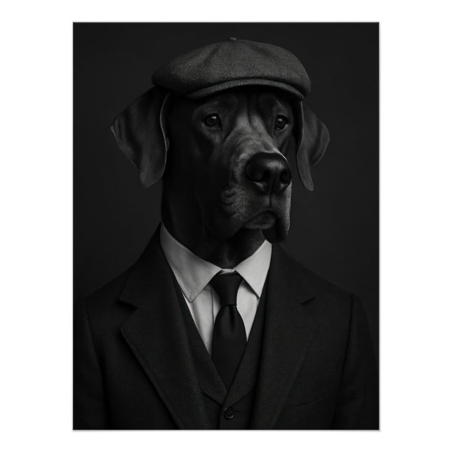Poster Distinguished Great Dane in Suit & Flat Cap (Devant)
