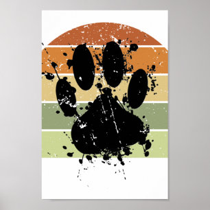 Poster Distressed Paint Splatter Chien Paw Retro Sunset