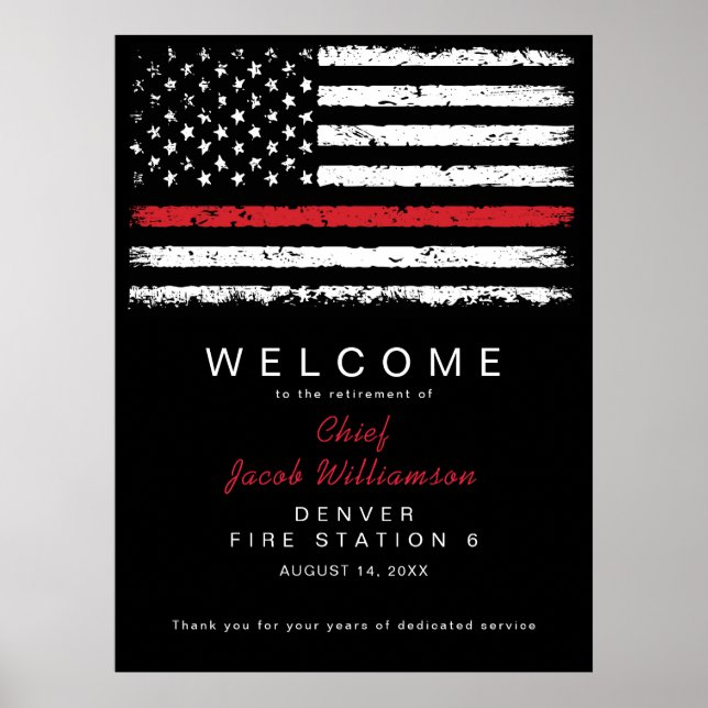 Poster Distressed Red Thin Line American Flag Retraite (Devant)