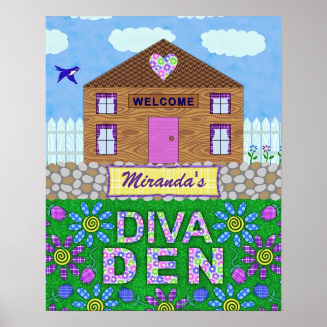 Poster Diva Den Woman Cave Garden Hut Nom personnalisé (Devant)