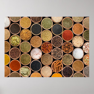 Poster Diverses épices et ingrédients alimentaires
