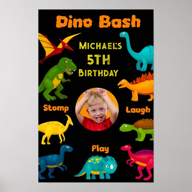 Poster Diverses espèces de Dinosaures colorés (Devant)