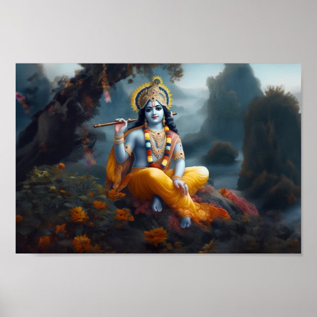 Poster Divine Bleu Lord Krishna Art (Devant)