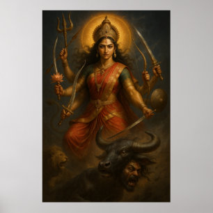 Poster Divine déesse Durga   Guerrier cosmique de lumière