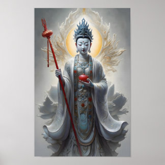 Poster Divine Kannon Bodhisattva avec Aura Radiant