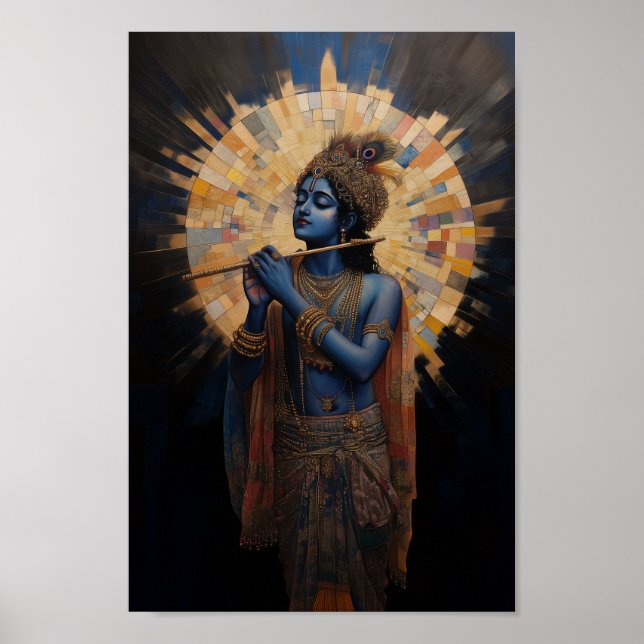 Poster Divine Lord Krishna jouant à la Flûte Art Nouveau (Devant)