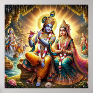 Poster Divine Vibrant traditionnel Radha Krishna Art