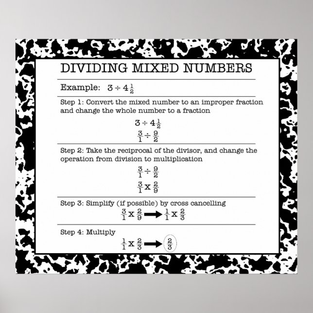 Poster Diviser les nombres mixtes (Devant)