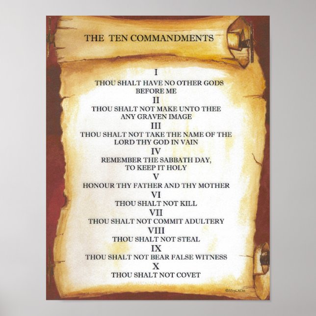 Poster Dix commandements sur le défilement de parchemin (Devant)