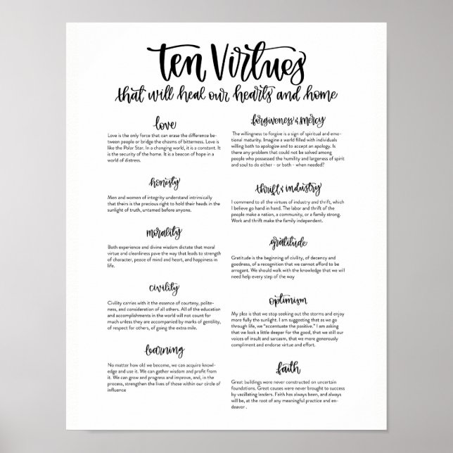 Poster Dix vertus : Pour guérir nos coeurs et notre maiso (Devant)