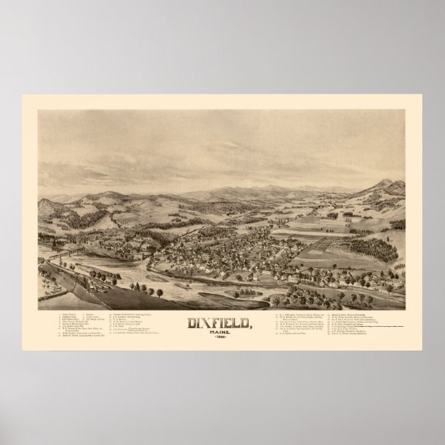 Poster Dixfield, ME Carte panoramique - 1896 (Devant)