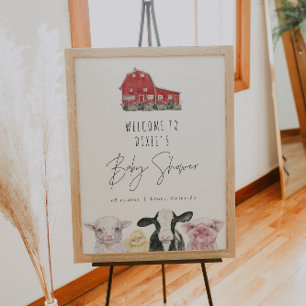 Poster DIXIE Grange rouge Baby shower animal de ferme Bie