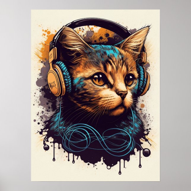 Poster DJ Cat Avec Casque (Devant)