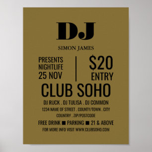 Poster DJ élégant, Club Event Publicité
