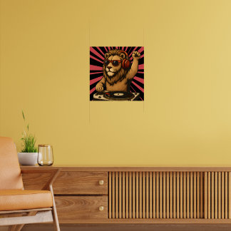 Poster DJ Lion – Musique d'art de style rétro cool