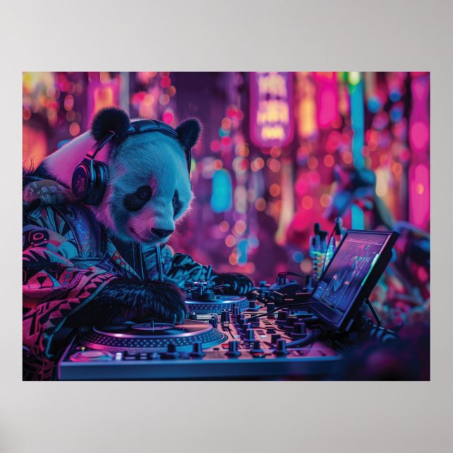 Poster DJ Panda avec écouteurs (Devant)