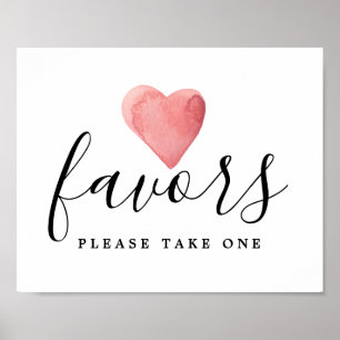Poster do-it-yourself Rouge Aquarelle Coeur Mariage Faveu