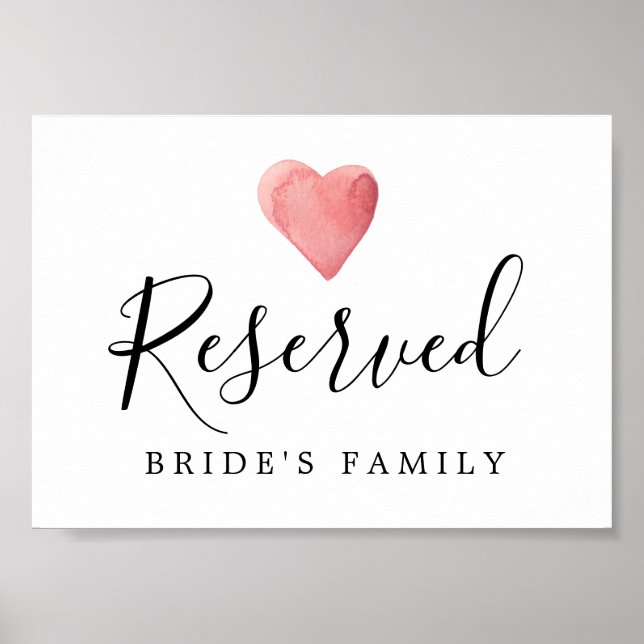 Poster do-it-yourself Rouge Aquarelle Coeur Mariage Réser (Devant)