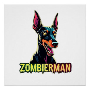 Poster Doberman Dobie Doby Dobermann Chien Zombie Hallowe