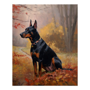 Poster Doberman en automne Feuilles automne Inspire
