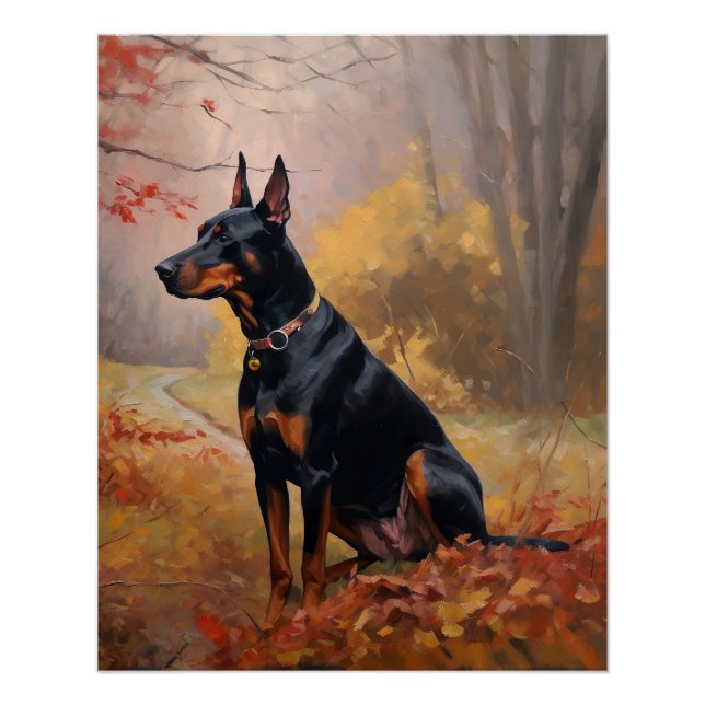 Poster Doberman en automne Feuilles automne Inspire (Devant)