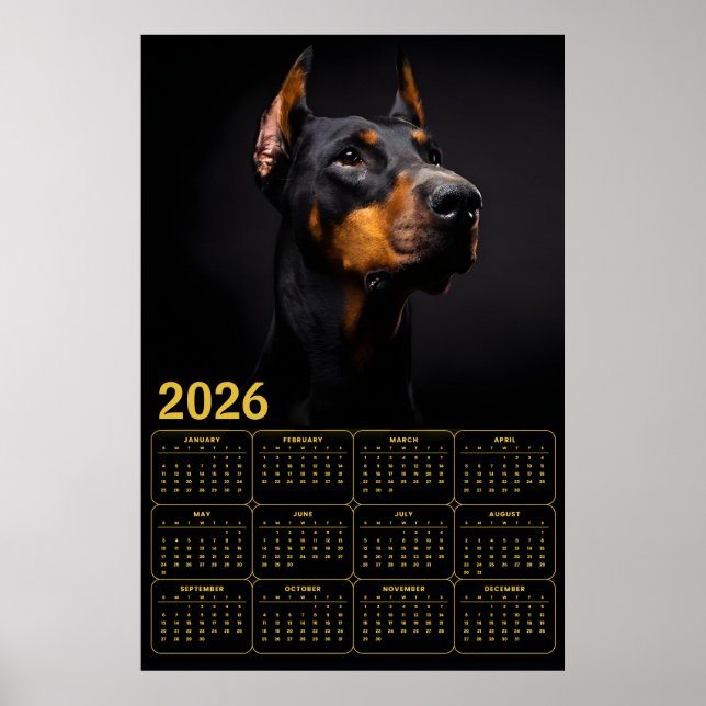Poster Doberman Pinscher 2026 Calendar (Devant)