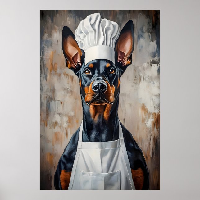 Poster Doberman Pinscher en chapeau de chef Poster, Anima (Devant)