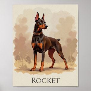 Poster Dobermann Pinscher Chien Brun Rouille Rouge