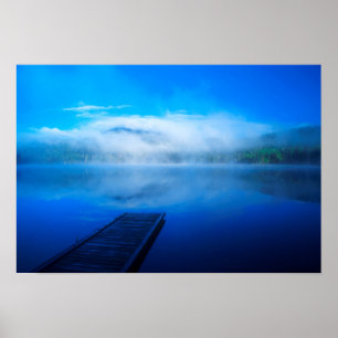 Poster Dock on calm misty lake, Californie