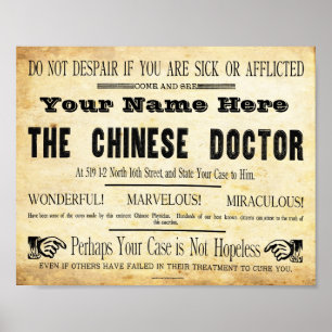 Poster Docteur chinois fait sur commande vintage Sign