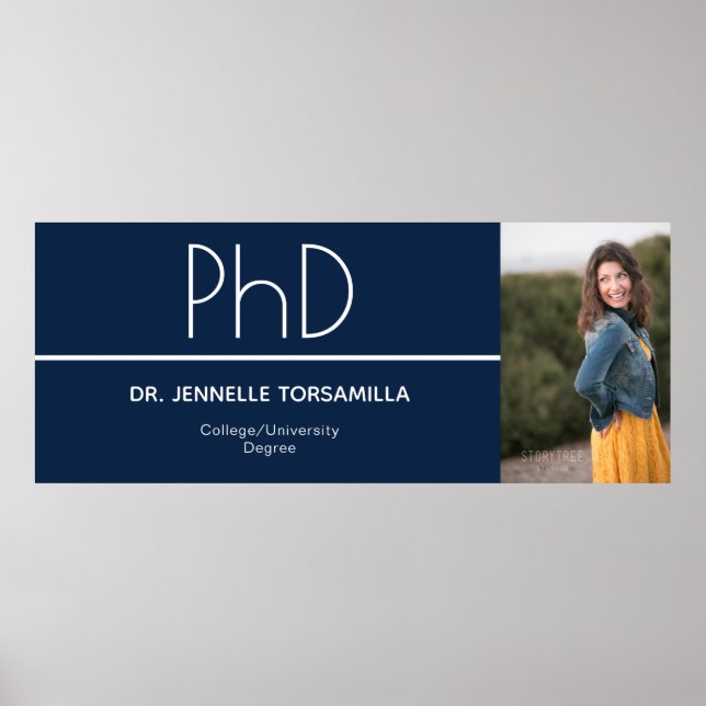 Poster Doctorat Bleu Blanc Graduation Photo Celebration (Devant)