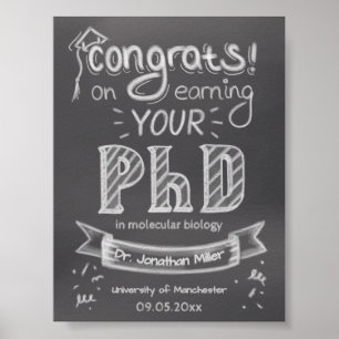Poster Doctorat remise de diplômes saluant chalkboard uni