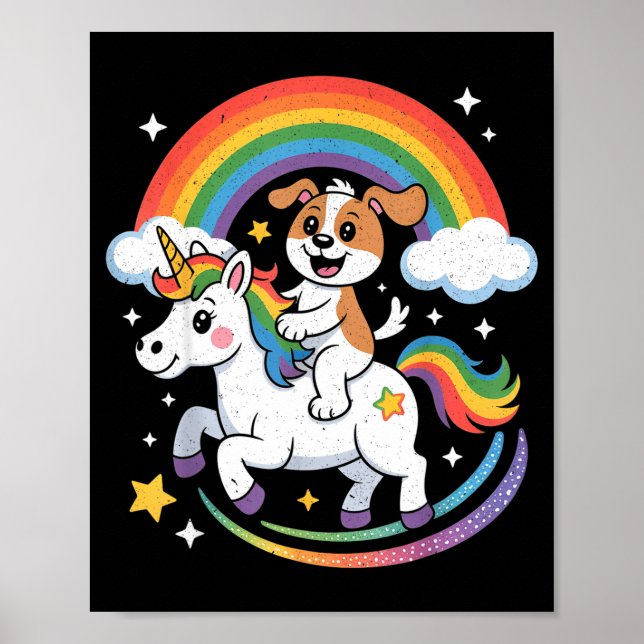 Poster Dog And Unicorn Space Galaxy Rainbow Dogs  (Devant)