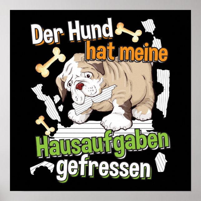 Poster Dog Ate My Homework - Apprendre le devis allemand (Devant)