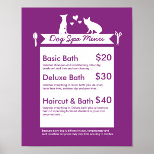 Poster Dog Grooming Spa Menu - Personalizable