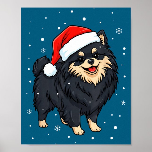 Poster Dog Holiday Meranian Dog Santa Illustration - Fluf (Devant)