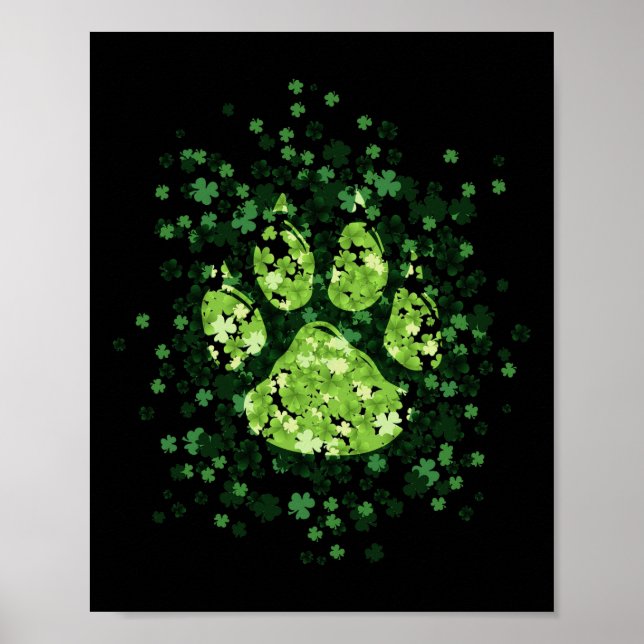 Poster Dog Paw Irish Lucky Green Shamrock (Devant)