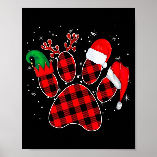 Poster Dog Paws Christmas Buffalo Plaid Paw Santa Elf Rei (Devant)
